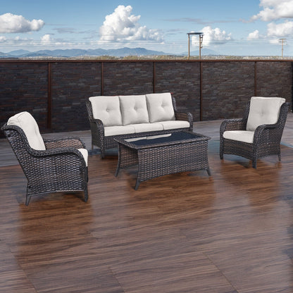 Divano da esterno Pocassy, ​​4 pezzi, sedia da giardino con tavolino