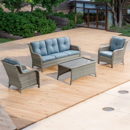 Divano da esterno Pocassy, ​​4 pezzi, sedia da giardino con tavolino