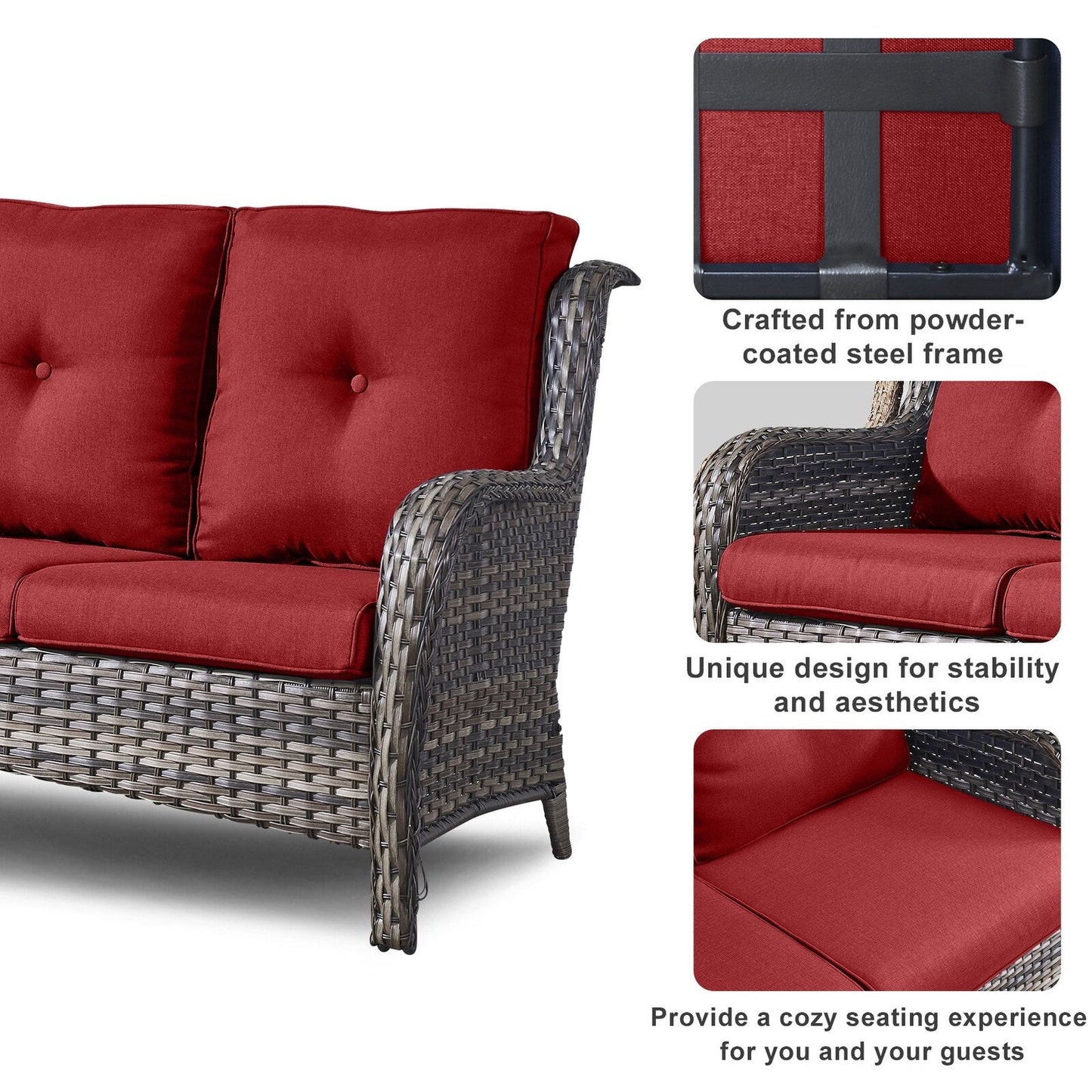 Divano da esterno Pocassy, ​​4 pezzi, sedia da giardino con tavolino