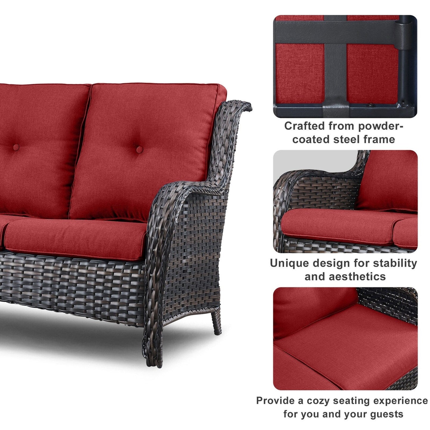 Divano da esterno Pocassy, ​​4 pezzi, sedia da giardino con tavolino