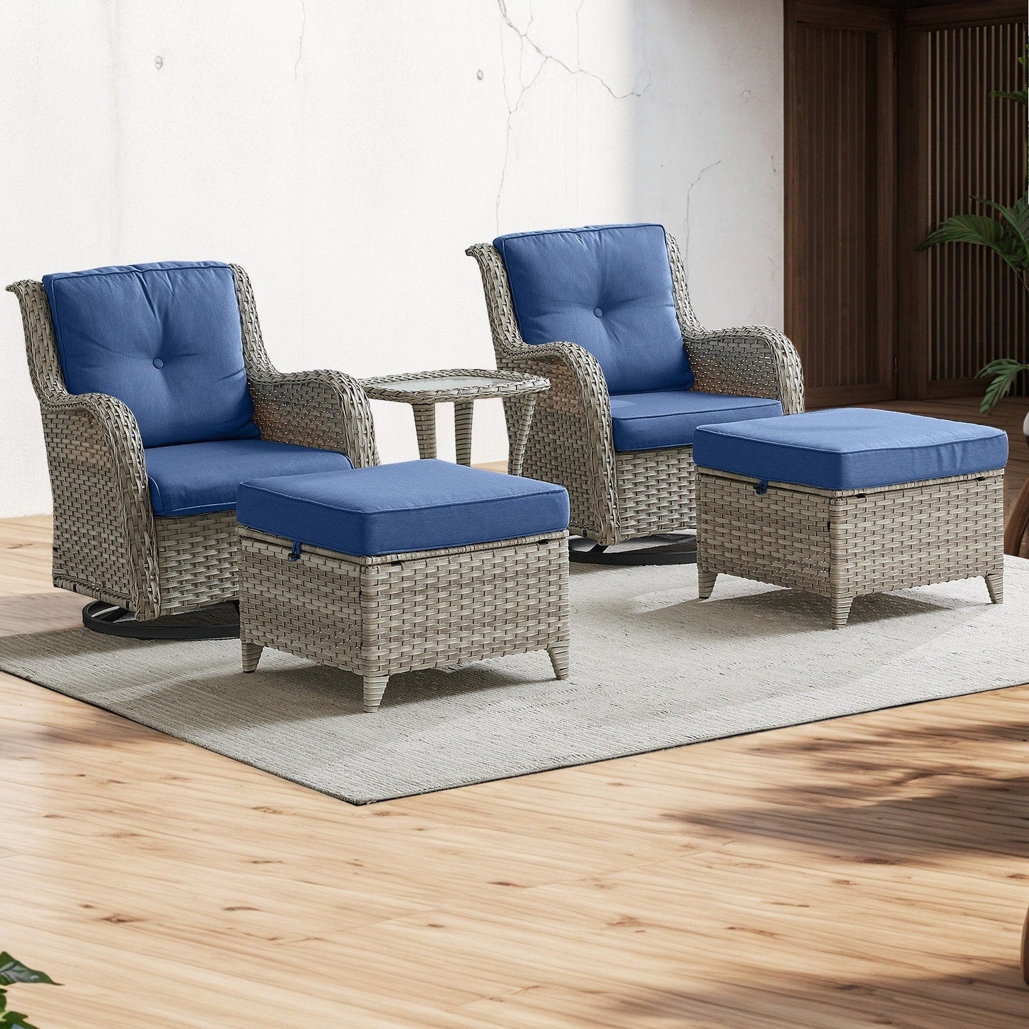 Set di mobili da esterno Pocassy da 5 pezzi, sedie girevoli con pouf