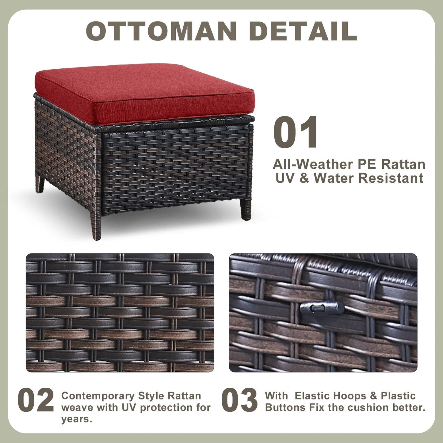 Set di mobili da esterno Pocassy da 5 pezzi, sedie girevoli con pouf