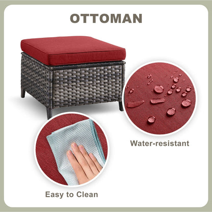 Set di mobili da esterno Pocassy da 5 pezzi, sedie girevoli con pouf