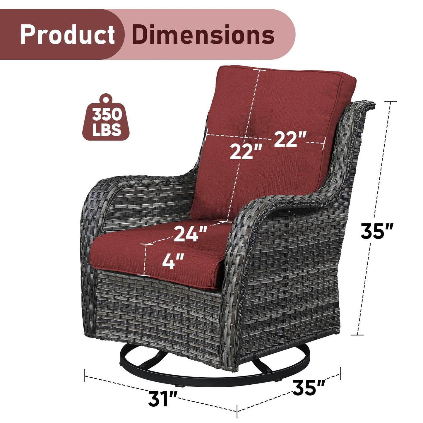 Set di mobili da esterno Pocassy da 5 pezzi, sedie girevoli con pouf