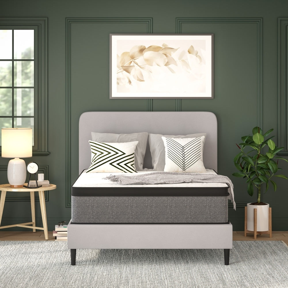 Materasso ibrido a molle insacchettate con cuscino superiore europeo per alleviare la pressione, in una scatola