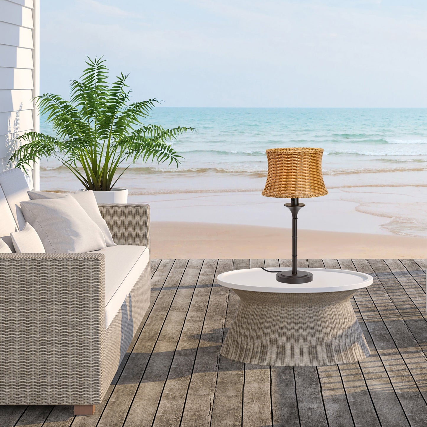 Lampada da tavolo per esterni Pocologan Tan da 25,25 pollici di Havenside Home - 12,5 L x 12,5 W x 25,25 H