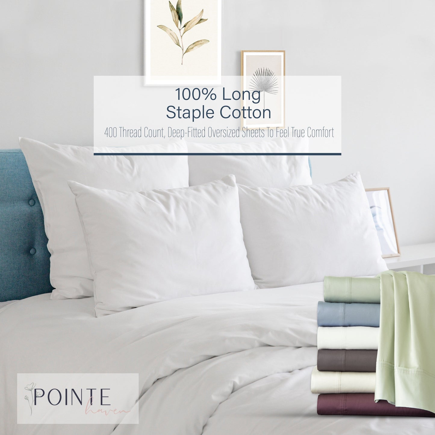 Set di lenzuola Pointehaven Long Staple Cotton Extra Deep Pocket 400 Thread Count