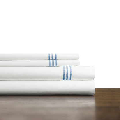 Set di lenzuola oversize in percalle di cotone a fibra lunga Pointehaven, 4 pezzi, percalle rinfrescante ricamato