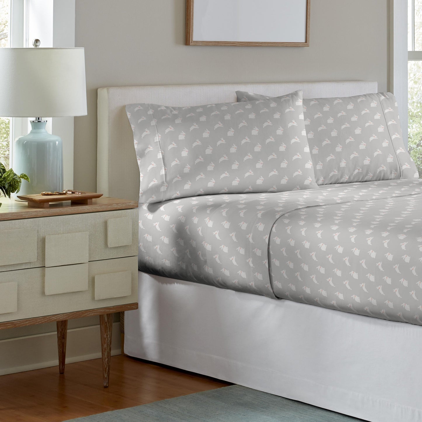 Set di lenzuola con tasca profonda e orlo a giorno in flanella di cotone stampato Pointehaven