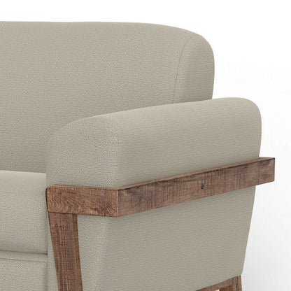 Divano Pola, poliestere grigio mandorla, cuscini in schiuma, legno di pino massello, 95 pollici