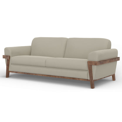 Divano Pola, poliestere grigio mandorla, cuscini in schiuma, legno di pino massello, 95 pollici