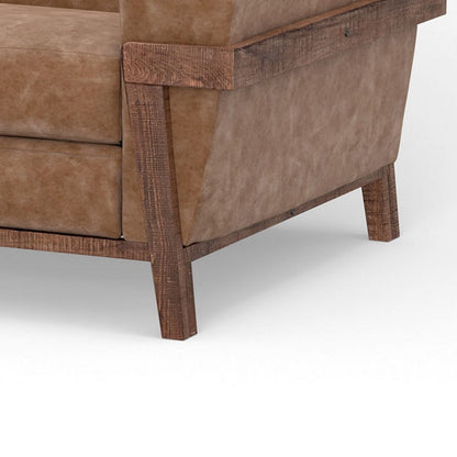 Divano Pola, similpelle marrone cognac, schiuma, legno di pino massello, 95 pollici