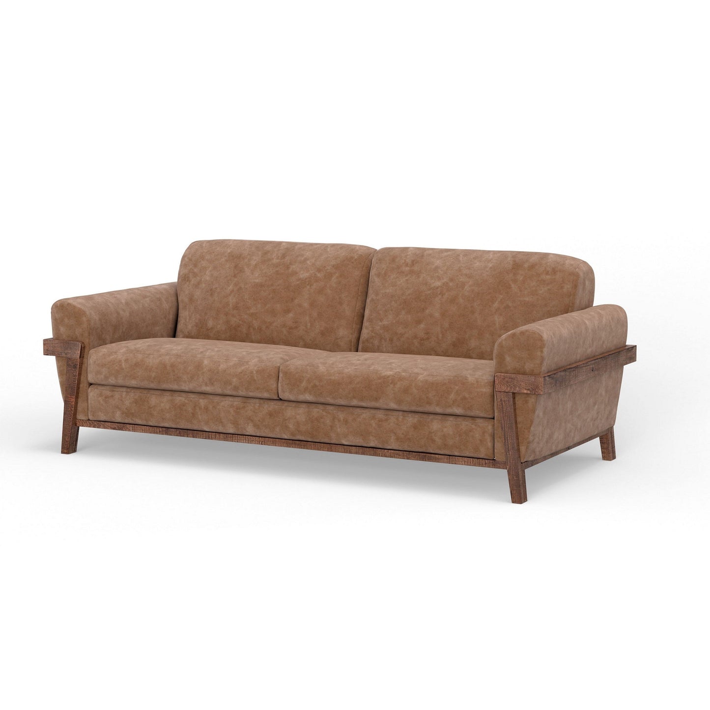 Divano Pola, similpelle marrone cognac, schiuma, legno di pino massello, 95 pollici