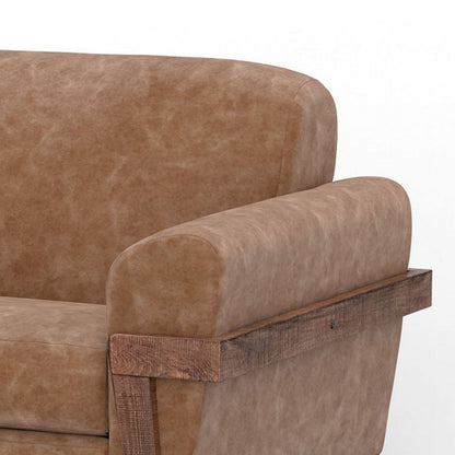 Divano Pola, similpelle marrone cognac, schiuma, legno di pino massello, 95 pollici