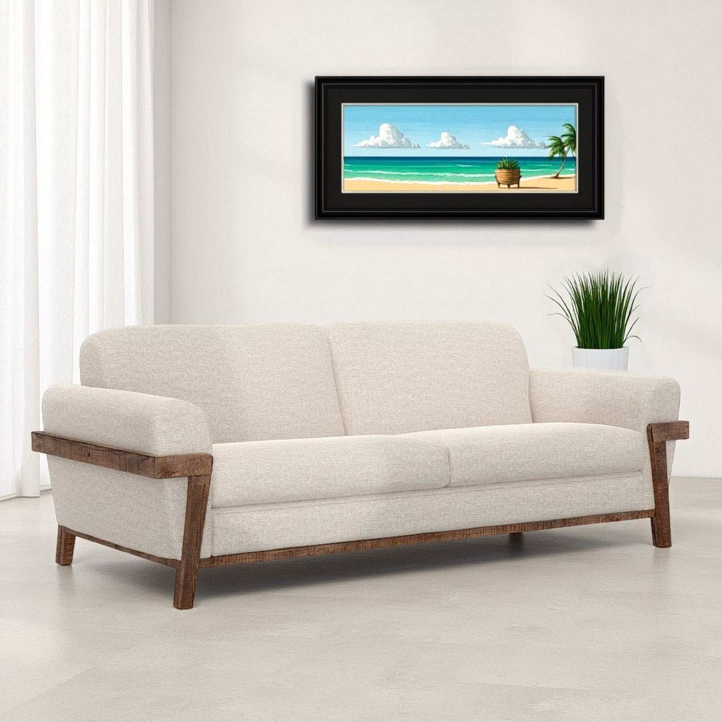 Divano Pola, similpelle marrone cognac, schiuma, legno di pino massello, 95 pollici