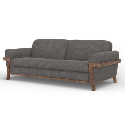 Divano Pola, poliestere grigio ferro, cuscini in schiuma, legno di pino massello, 95 pollici
