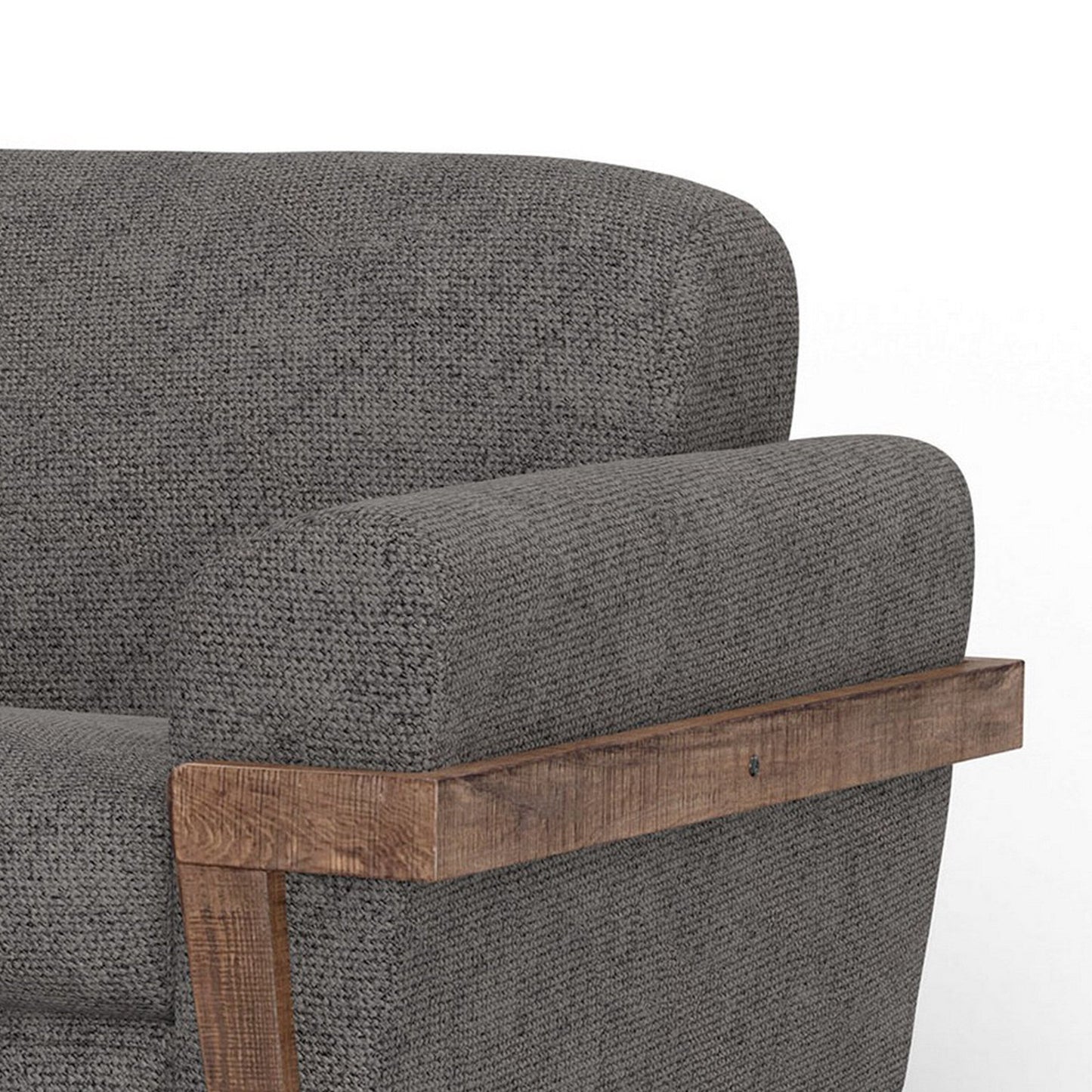 Divano Pola, poliestere grigio ferro, cuscini in schiuma, legno di pino massello, 95 pollici