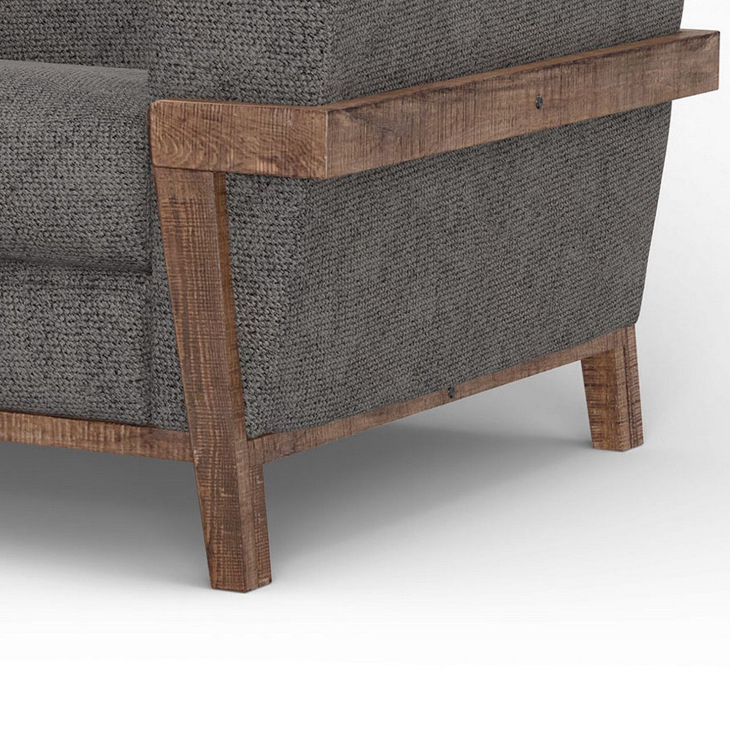 Divano Pola, poliestere grigio ferro, cuscini in schiuma, legno di pino massello, 95 pollici