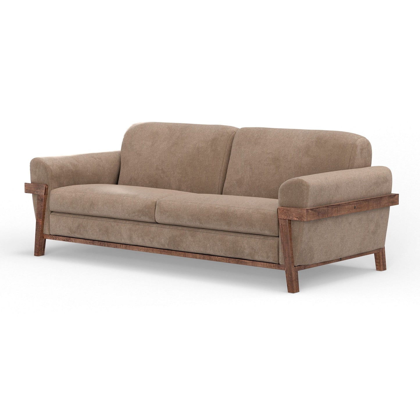 Divano Pola, poliestere marrone chiaro, cuscini in schiuma, legno di pino massello, 95 pollici