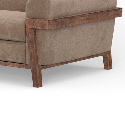 Divano Pola, poliestere marrone chiaro, cuscini in schiuma, legno di pino massello, 95 pollici