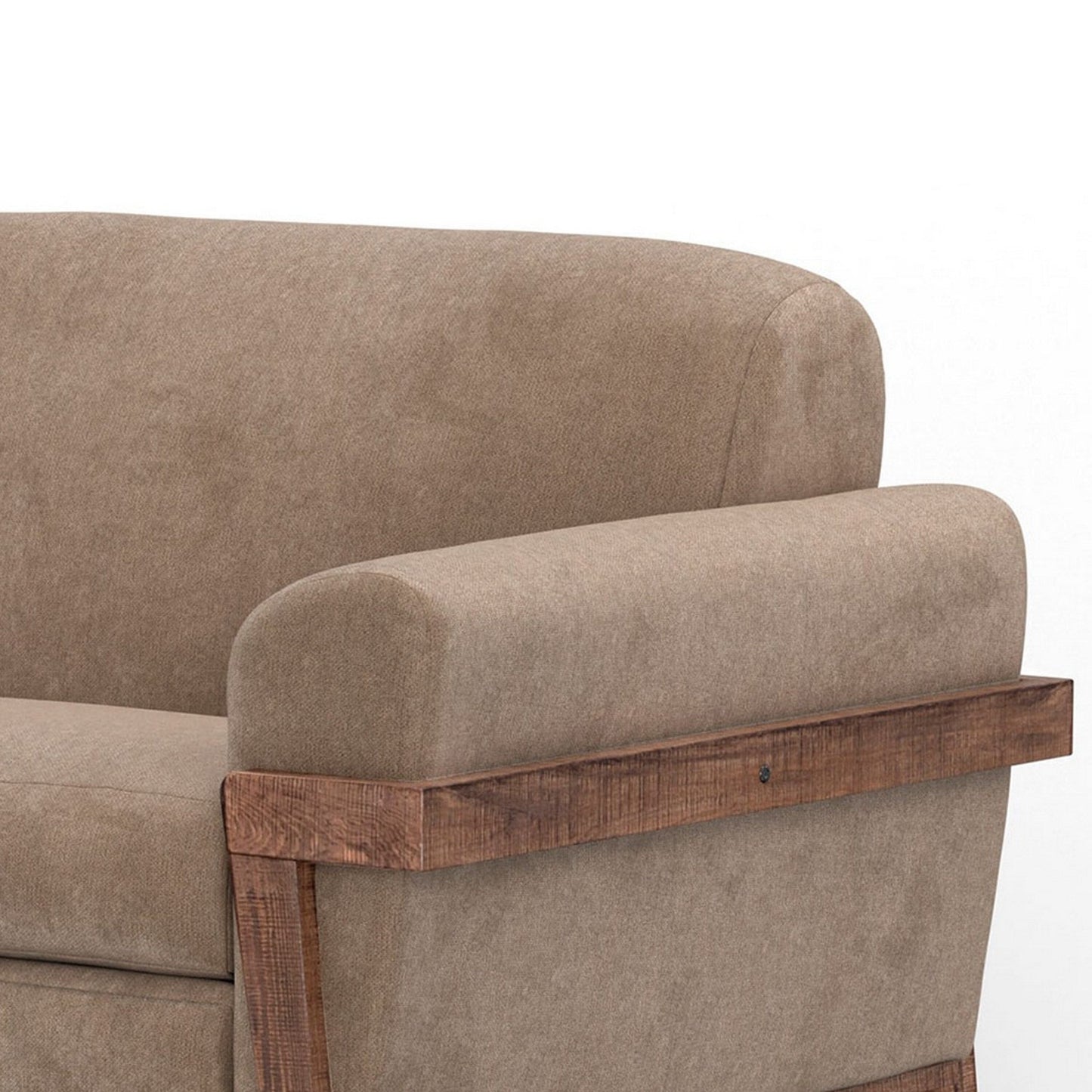 Divano Pola, poliestere marrone chiaro, cuscini in schiuma, legno di pino massello, 95 pollici