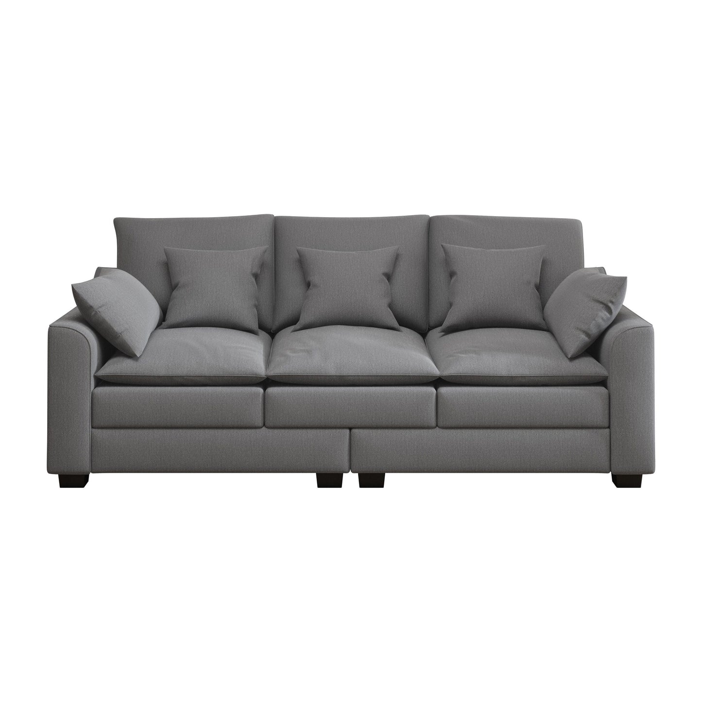 Divano a 3 posti in poliestere con cuscini e gambe in legno