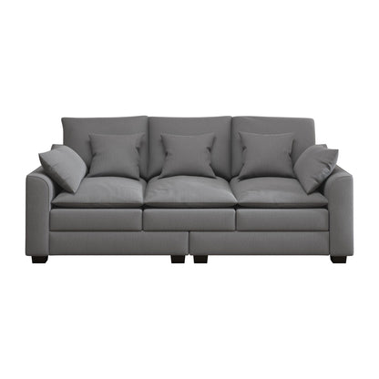 Divano a 3 posti in poliestere con cuscini e gambe in legno