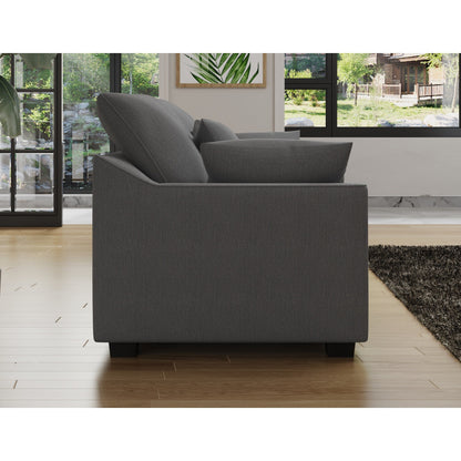 Divano a 3 posti in poliestere con cuscini e gambe in legno