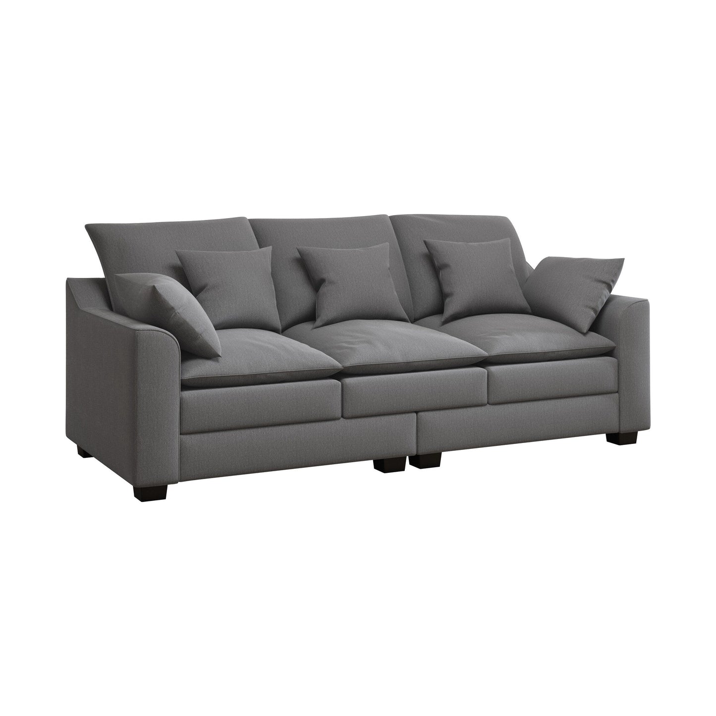 Divano a 3 posti in poliestere con cuscini e gambe in legno