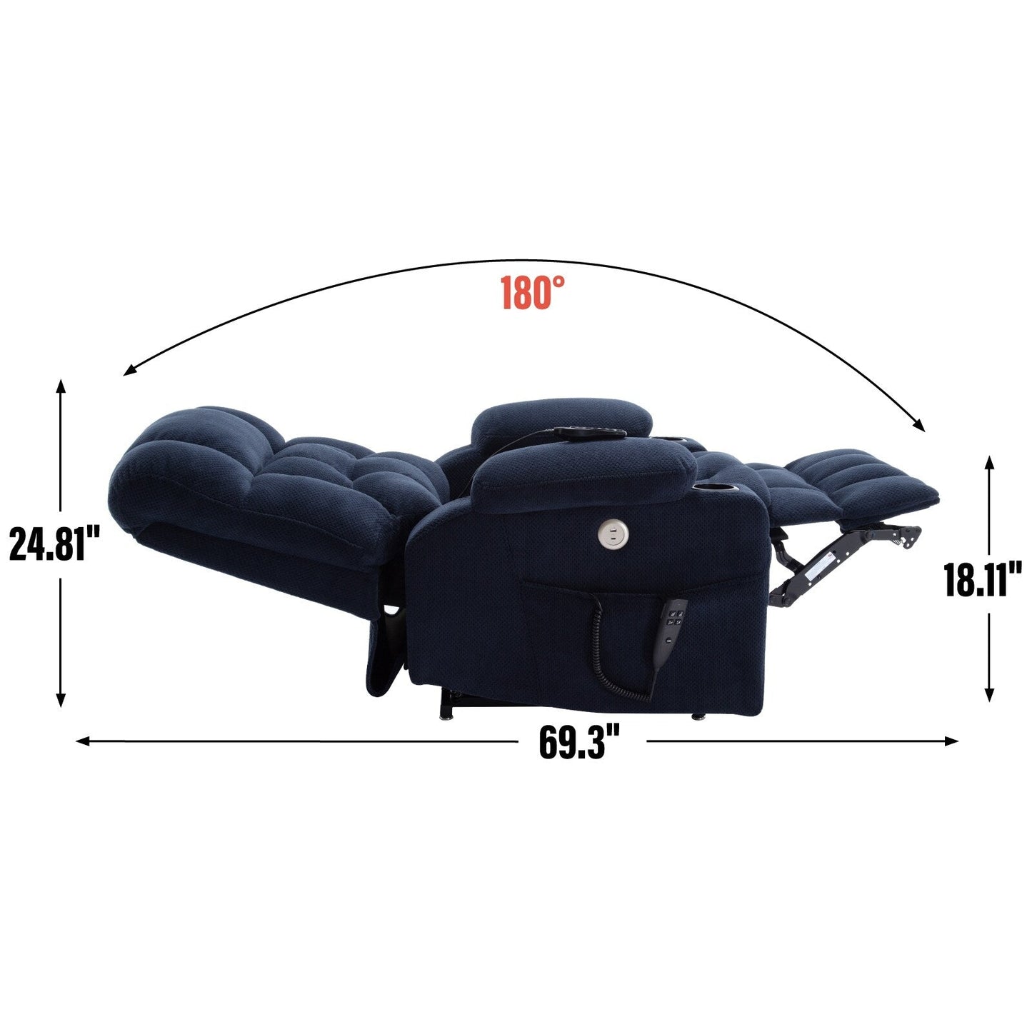 Poltrona reclinabile in poliestere con doppio motore, massaggio, riscaldamento e portabicchieri