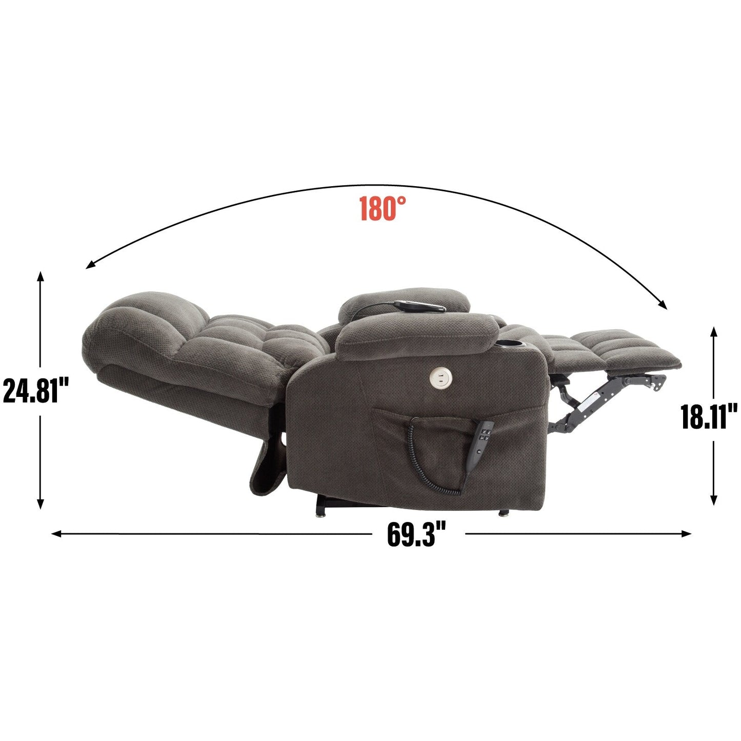 Poltrona reclinabile in poliestere con doppio motore, massaggio, riscaldamento e portabicchieri