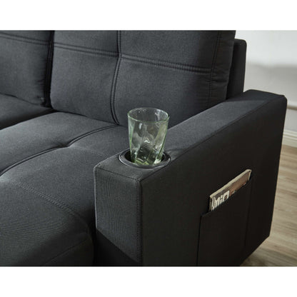 Divano componibile in lino, chaise longue reversibile con letto estraibile