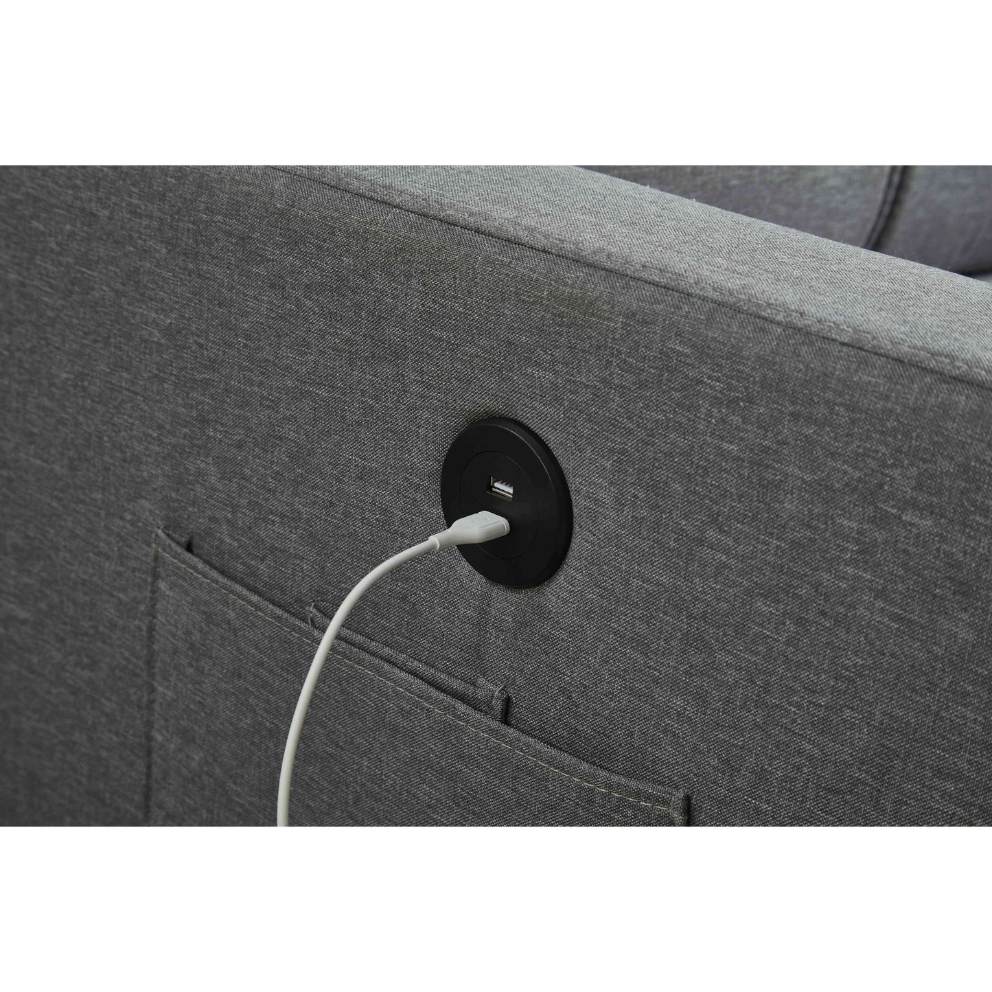 Divano componibile in lino, chaise longue reversibile con letto estraibile