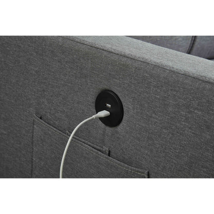 Divano componibile in lino, chaise longue reversibile con letto estraibile