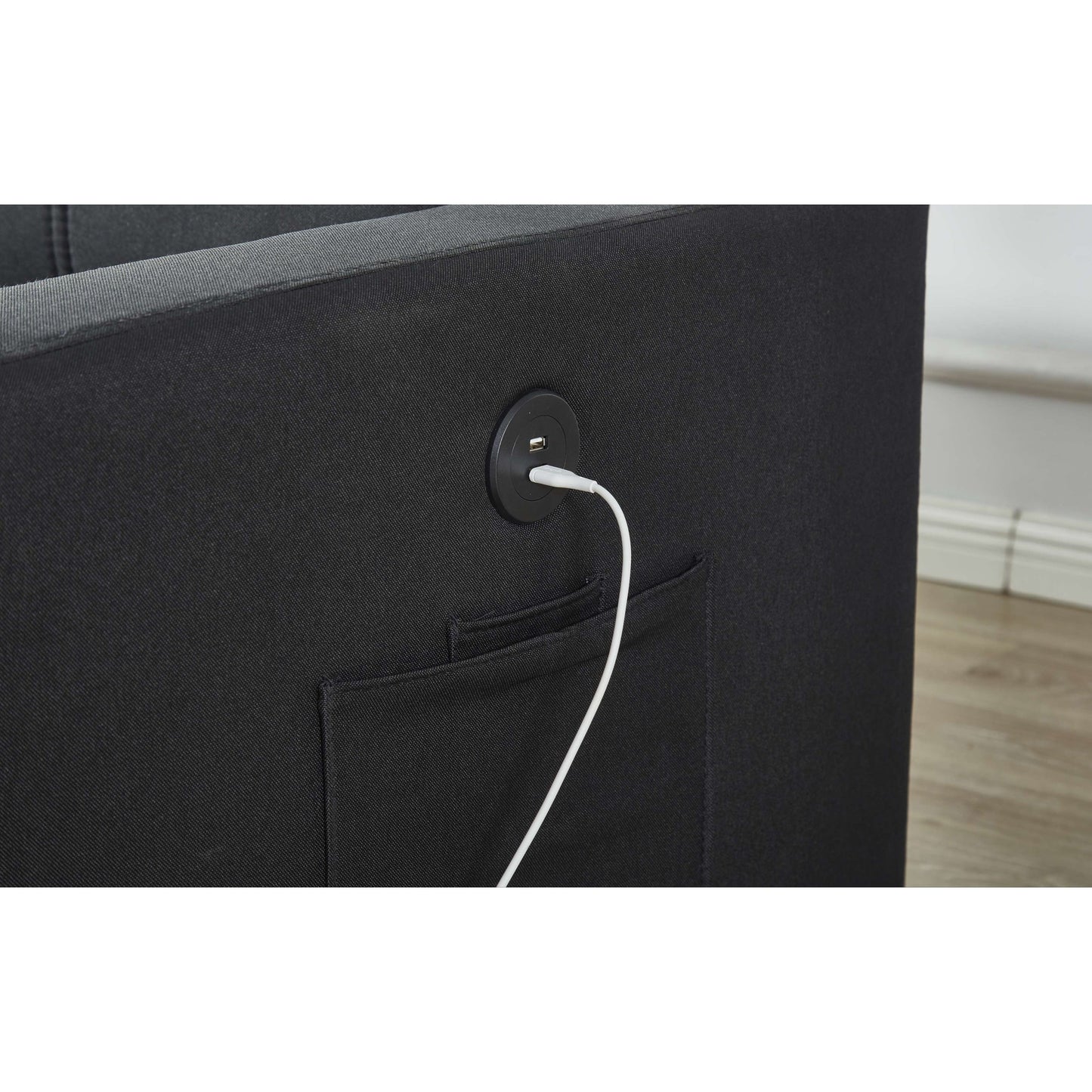 Divano componibile in lino, chaise longue reversibile con letto estraibile