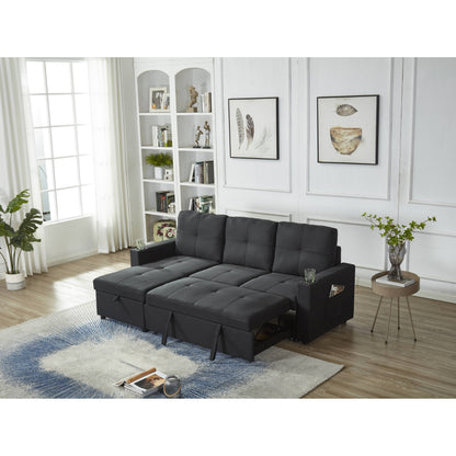 Divano componibile in lino, chaise longue reversibile con letto estraibile