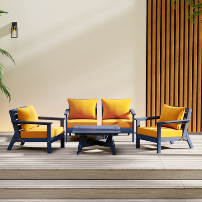 Polytrends Birchwood All Weather HDPE Set da conversazione per esterni da patio blu navy con posti a sedere profondi (set da 5 pezzi)