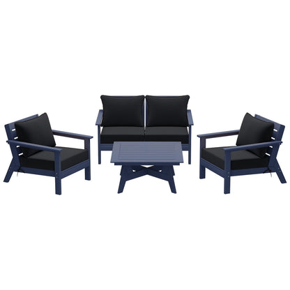 Polytrends Birchwood All Weather HDPE Set da conversazione per esterni da patio blu navy con posti a sedere profondi (set da 5 pezzi)