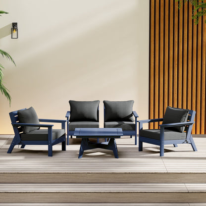 Polytrends Birchwood All Weather HDPE Set da conversazione per esterni da patio blu navy con posti a sedere profondi (set da 5 pezzi)