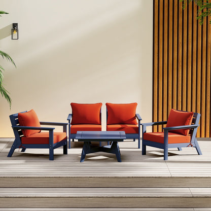 Polytrends Birchwood All Weather HDPE Set da conversazione per esterni da patio blu navy con posti a sedere profondi (set da 5 pezzi)