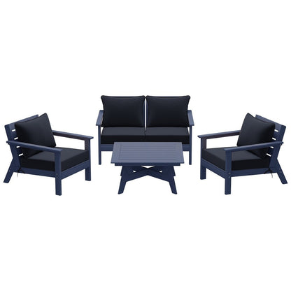 Polytrends Birchwood All Weather HDPE Set da conversazione per esterni da patio blu navy con posti a sedere profondi (set da 5 pezzi)