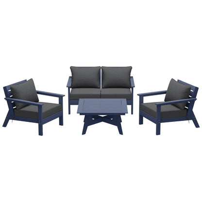 Polytrends Birchwood All Weather HDPE Set da conversazione per esterni da patio blu navy con posti a sedere profondi (set da 5 pezzi)