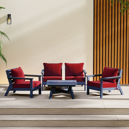 Polytrends Birchwood All Weather HDPE Set da conversazione per esterni da patio blu navy con posti a sedere profondi (set da 5 pezzi)
