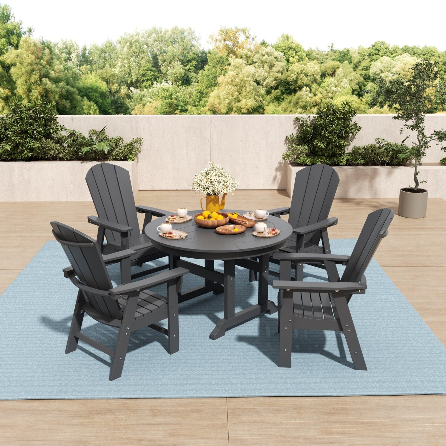 Set di sedie da pranzo rotonde Adirondack per esterni e patio Polytrends Laguna in HDPE, adatte a tutte le stagioni (set da 5 pezzi)