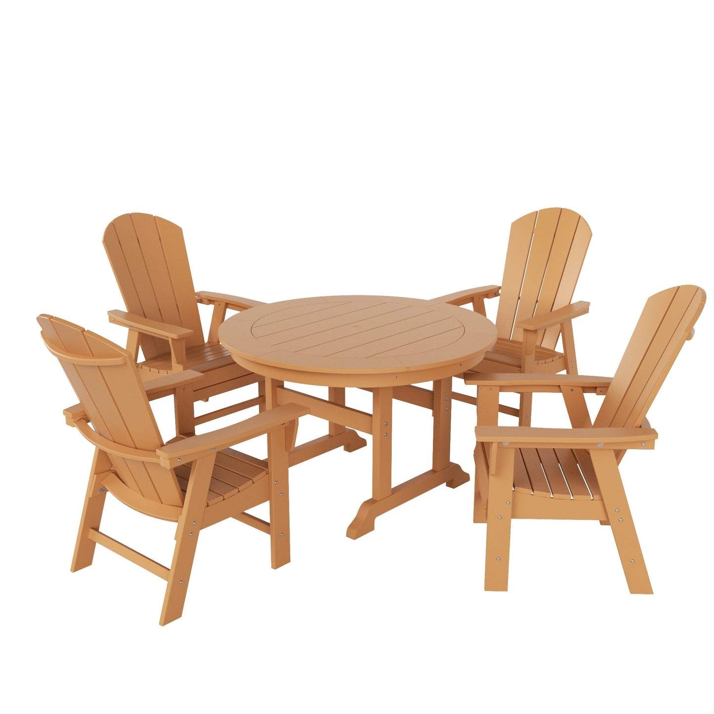 Set di sedie da pranzo rotonde Adirondack per esterni e patio Polytrends Laguna in HDPE, adatte a tutte le stagioni (set da 5 pezzi)