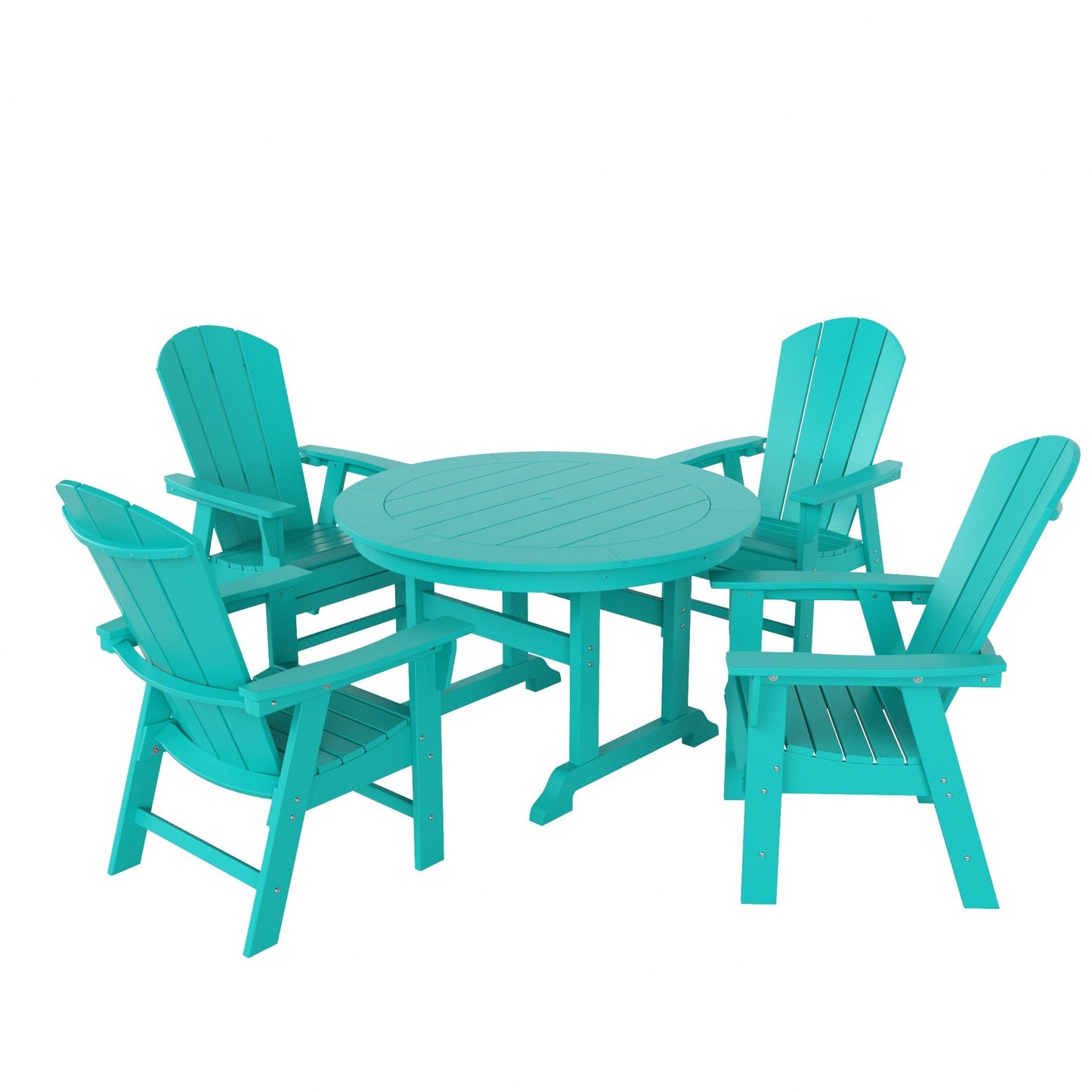 Set di sedie da pranzo rotonde Adirondack per esterni e patio Polytrends Laguna in HDPE, adatte a tutte le stagioni (set da 5 pezzi)