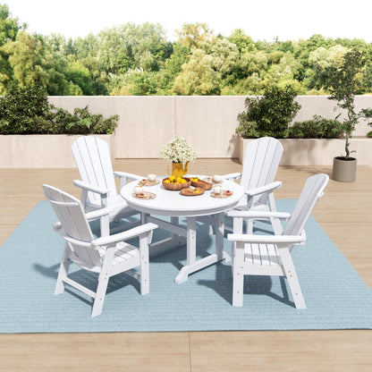 Set di sedie da pranzo rotonde Adirondack per esterni e patio Polytrends Laguna in HDPE, adatte a tutte le stagioni (set da 5 pezzi)