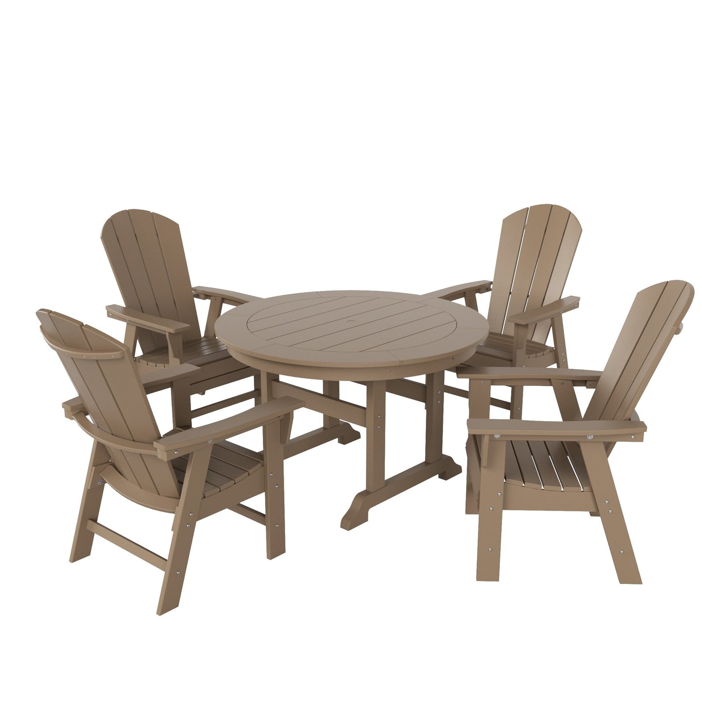 Set di sedie da pranzo rotonde Adirondack per esterni e patio Polytrends Laguna in HDPE, adatte a tutte le stagioni (set da 5 pezzi)