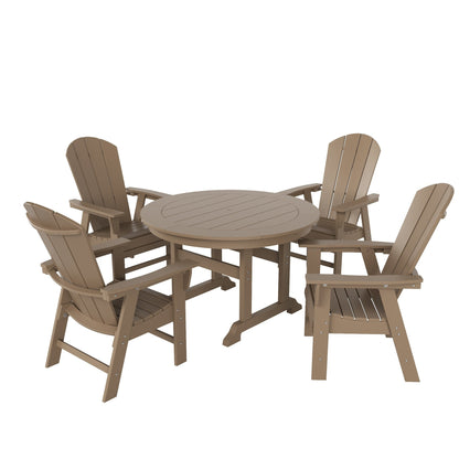 Set di sedie da pranzo rotonde Adirondack per esterni e patio Polytrends Laguna in HDPE, adatte a tutte le stagioni (set da 5 pezzi)