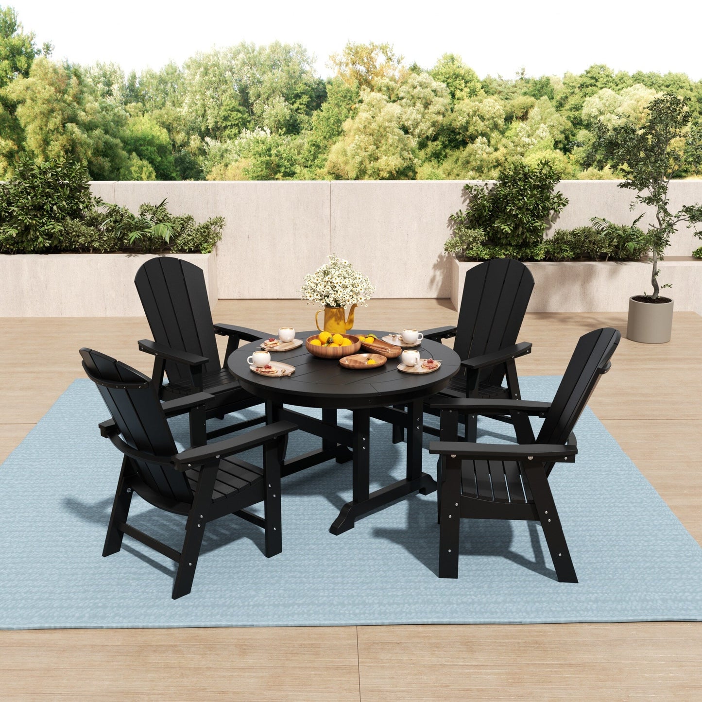Set di sedie da pranzo rotonde Adirondack per esterni e patio Polytrends Laguna in HDPE, adatte a tutte le stagioni (set da 5 pezzi)